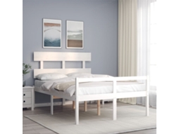 Vidaxl Cama De Casal Para Idosos C/ Cabeceira Madeira Maciça Branco