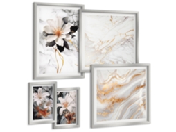 Conjunto De Pinturas Flores Mármore Elegância Espelharte (5 Peças)