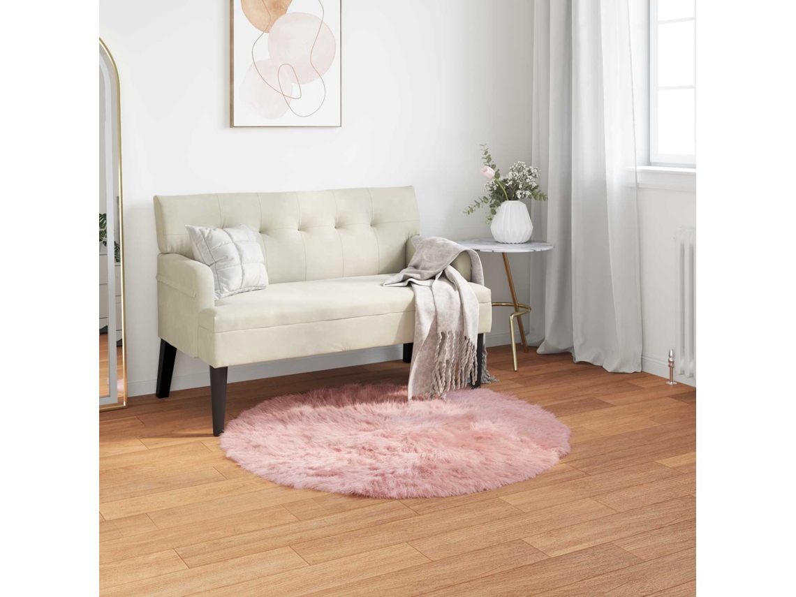 Vidaxl Tapete De De Ovelha Sintética Tafalla Rosa Ø 80 Cm Poliéster