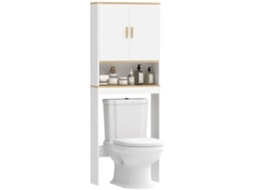 Prateleira de Banheiro de 3 Níveis Sobre Vaso Sanitário com Prateleira Aberta, 2 Portas e Prateleira Ajustável 64x20x170,5 Cm Branco Ge