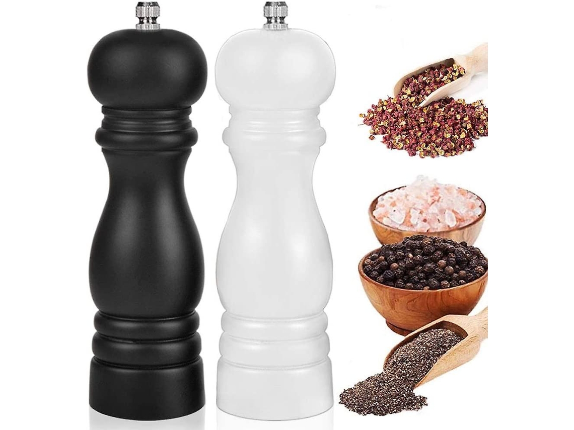 Conjunto de 2 Moedores de Sal e Pimenta em Madeira, com Núcleo de Cerâmica, Ajustáveis, Manuais, para Sal Marinho e Especiarias, Design Vintage Elegante