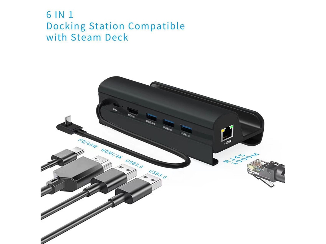 Yizhood Docking Station para Steam Deck Hdmi Pd 100w USB 3.0 Rj45 1000m Flash Disk Mouse Teclado Jogo Alça Carregador Preto