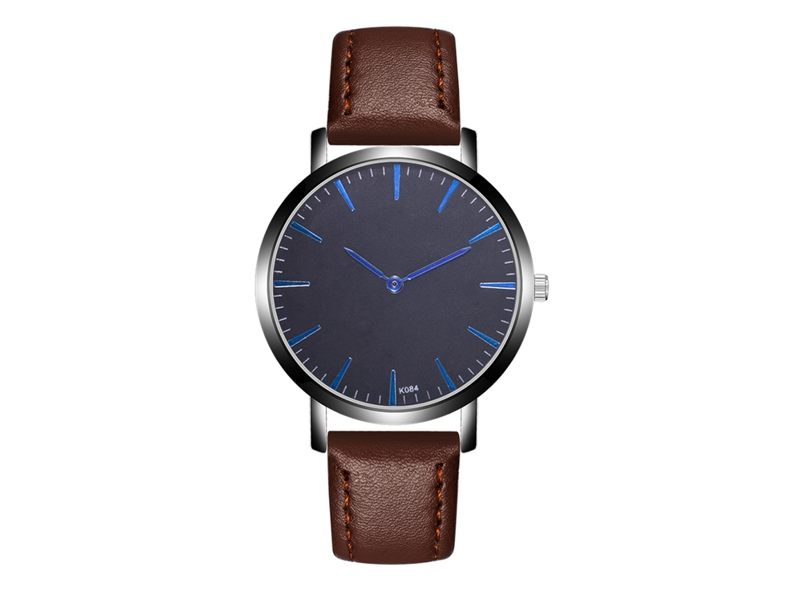 Relógio de pulso masculino Zhoulianfa com mecanismo de quartzo e pulseira de couro PU, estilo minimalista para negócios, marrom escuro.