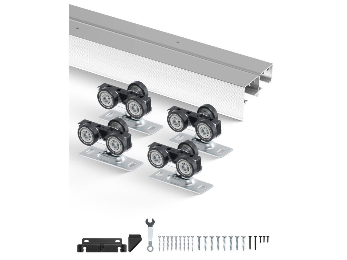 Conjunto De Calha Dupla Para Portas De Correr Em Alumínio 1524 Mm Até 68 Kg Tekmaquinas