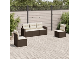 Vidaxl 5 Pcs Conjunto Sofás P/ Jardim C/ Almofadões Vime Pe Castanho
