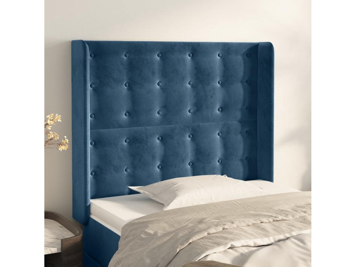 Cabeceira Camapainel De Cabeceira C/ Abas Veludo 83x16x118/128 Cm Azul Escuro Lovely Home