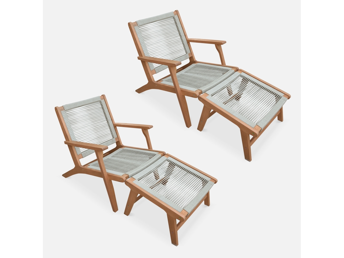 Cadeira de Jardim em Madeira e Corda com Apoio para Os Pés Set de 2 Taupe SWEEEK