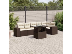 Vidaxl 7 Pcs Conjunto De Sofás Jardim C/ Almofadões Vime Pe Castanho