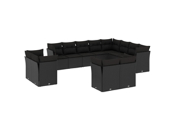 Conjunto de 12 Sofás de Jardim com Almofadões Vime Pe Preto MAISON EXCLUSIVE