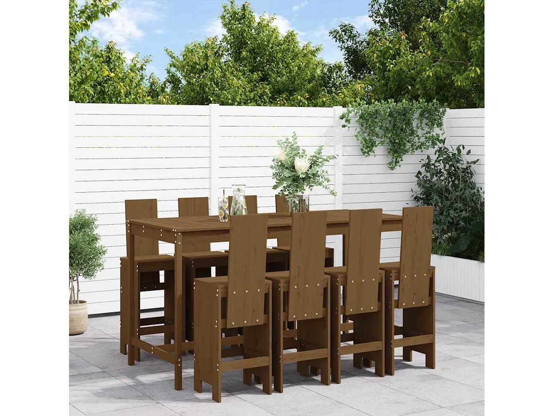 Vidaxl 9 Pcs Conj. De Bar P/ Jardim Madeira Pinho Maciça Castanho-mel