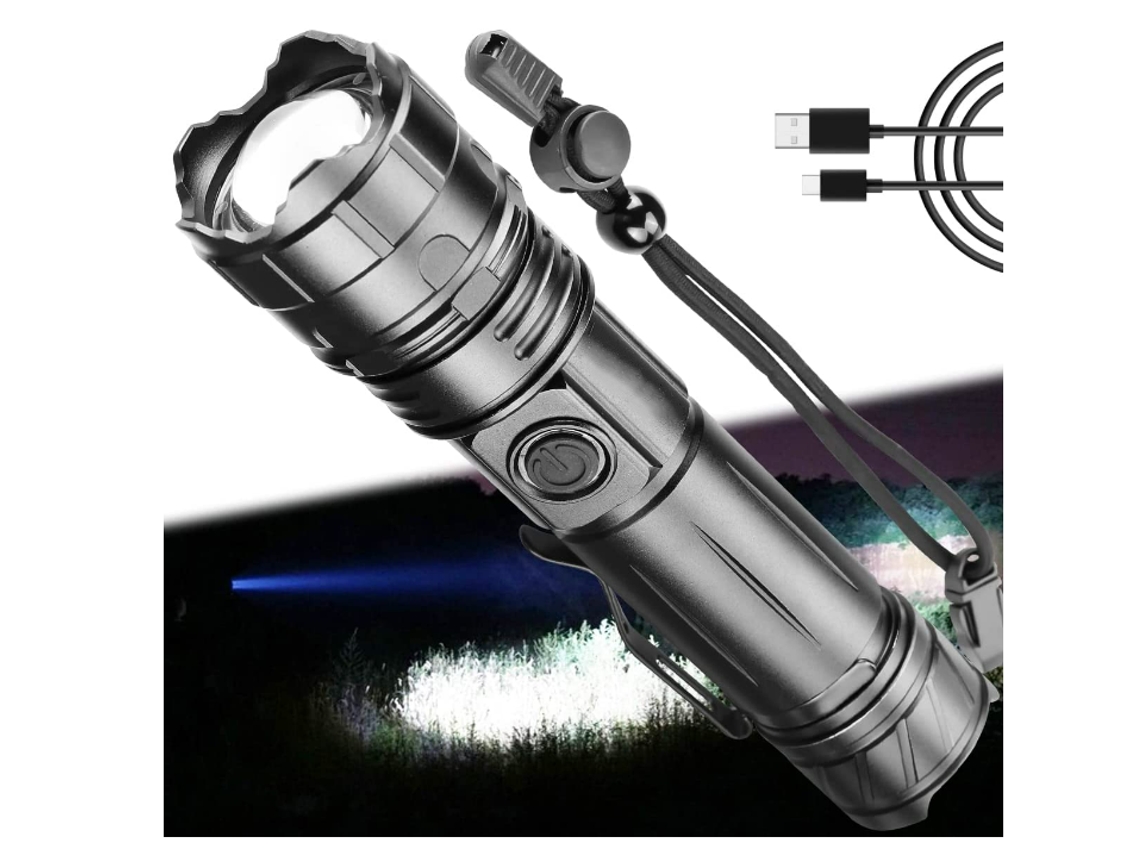Lanterna Brilhante Lumens Altos 100000, 30w Mais Brilhante E Poderoso Usb C Led Lanterna Recarregável, Ip67 À Prova D'água, 5 Modos, Com Zoo