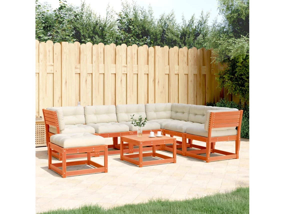 Conjunto 7pcs Lounge Jardim Almofadas Pinho Maciço Marrom Mel Dkd Home Decor