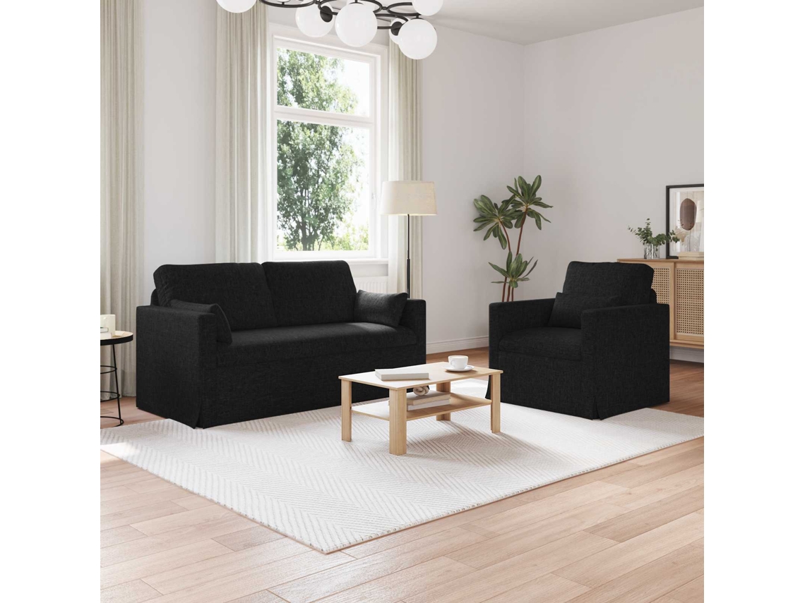Vidaxl Conjunto De Sofás 2 Unid. Preto Tecido