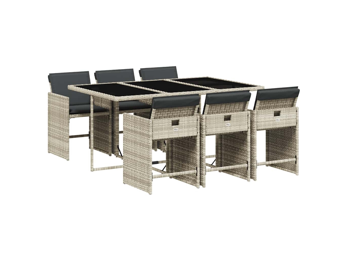 Conjunto de 7 Jantar para Jardim com Almofadões Vime Pe Cinza Claro MAISON EXCLUSIVE