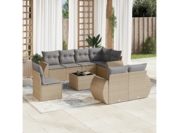 Vidaxl 9 Pcs Conjunto De Sofás P/ Jardim Com Almofadões Vime Pe Bege