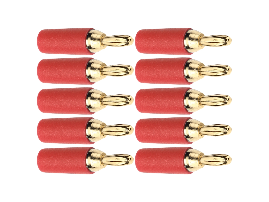 Conjunto De 10 Conectores Banana Macho, 2.5mm, Latão Dourado, Tipo Solda, Acessório Vermelho
