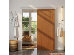 Porta de correr com ferragens 90x210 cm com rolamentos trilho de alumínio e guia de chão castanho S/MARCA