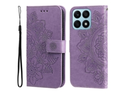 Capa De Couro Com Relevo De Flores De 7 Pétalas Para O Celular Honor X8a
