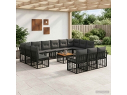 Vidaxl Conjunto De Sofás Para Exterior 14 Pcs Preto E Cinza Escuro