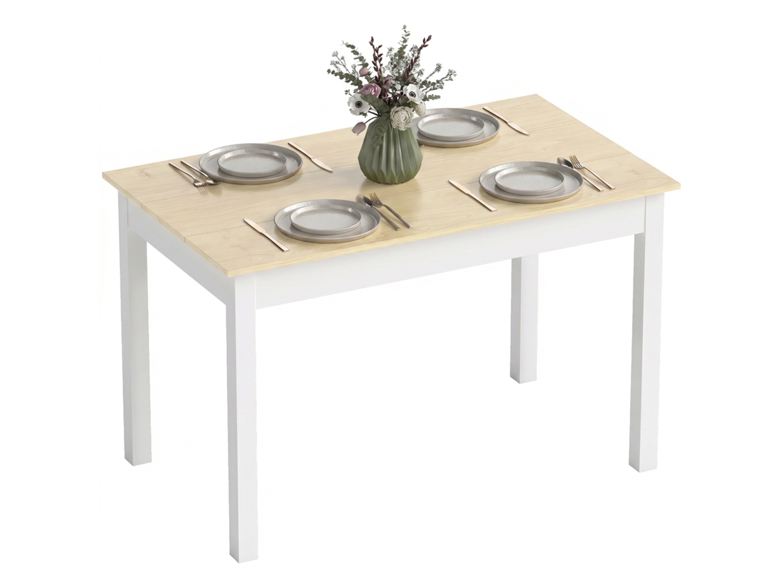 Mesa Para 4 A 6 Pessoas Para Sala De Jantar, Cozinha E Sala Em Madeira Melaminada Moderna, 119x70x75 Cm, Carvalho E Branco