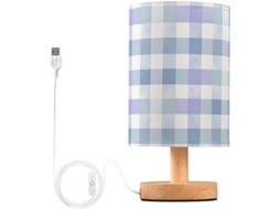 Abajur De Cabeceira Mnsruu Com Estampa Xadrez Azul, Roxa E Branca, Led, Cúpula De Tecido, Luminária Pequena Para Quarto