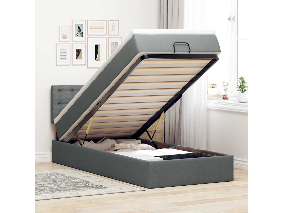 Vidaxl Estrutura Cama Otomana Colchão 90x190 Cm Tecido Cinzento Escuro