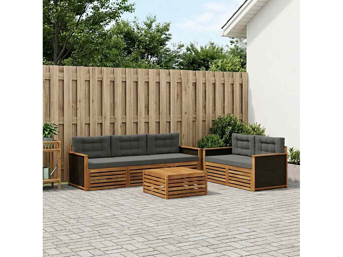 Vidaxl Conjunto De Sofás Para Exterior 7 Unid. Natural E Antracite