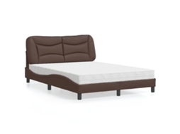 Vidaxl Cama Com Colchão Hvar 140x190 Cm Couro Artificial Castanho