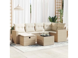 Vidaxl 7 Pcs Conjunto De Sofás P/ Jardim Com Almofadões Vime Pe Bege