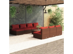Vidaxl 8 Pcs Conjunto Lounge Jardim C/ Almofadões Vime Pe Castanho