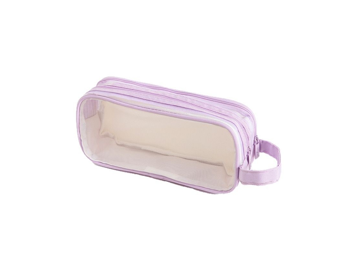 Estojo para Lápis, Grande Capacidade, Transparente, Malha, Roxo, Escolar AQUAFORGE