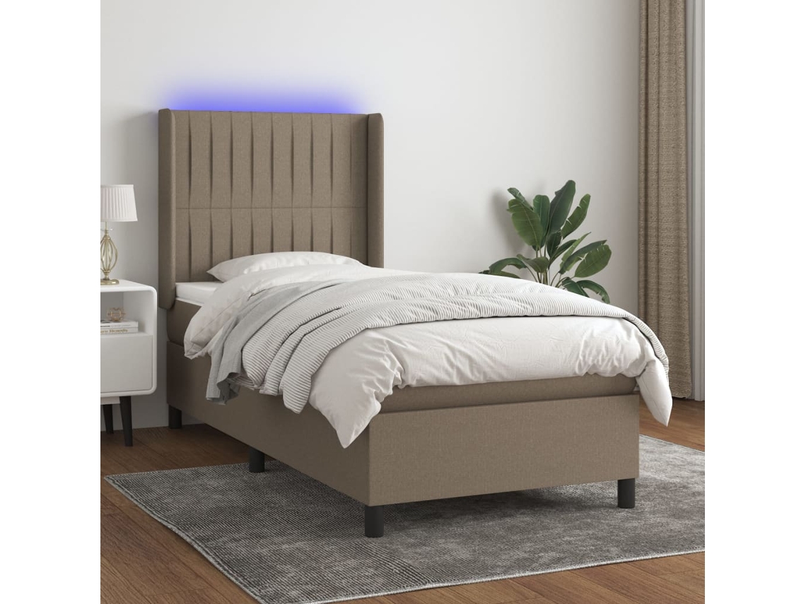 Vidaxl Cama Box Spring Colchão/led 100x200cm Tecido Cinza acastanhado