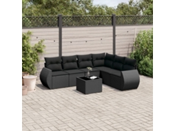 7 Pcs Conjunto De Sofás P/ Jardim C/ Almofadões Vime Pe Preto Dkd Home Decor