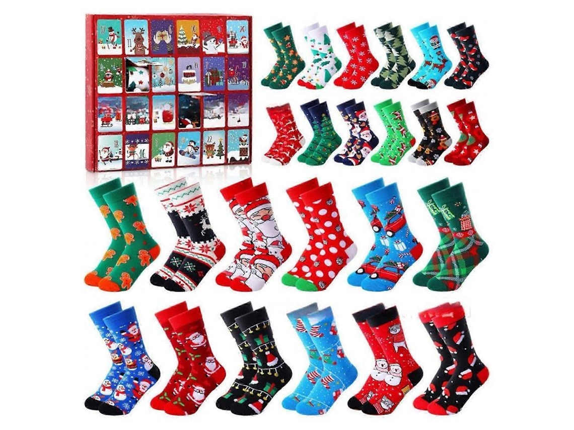 Calendário De Advento 2025 Meias De Natal 24 Pares Quentes Presente Festivo Para Mulheres E Homens C