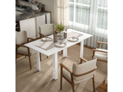 Mesa Extensível 120-160×70cm Mdf Branco Brilhante Regulável Para 4 A 6 Pessoas