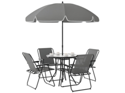 Conjunto de Jardim 6 Peças aço cinza e preto com 4 cadeiras dobráveis, mesa redonda e guarda-sol | S/MARCA