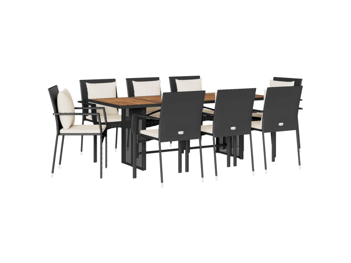 Conjunto de 9 Jantar para Jardim com Almofadões Vime Pe Preto MAISON EXCLUSIVE