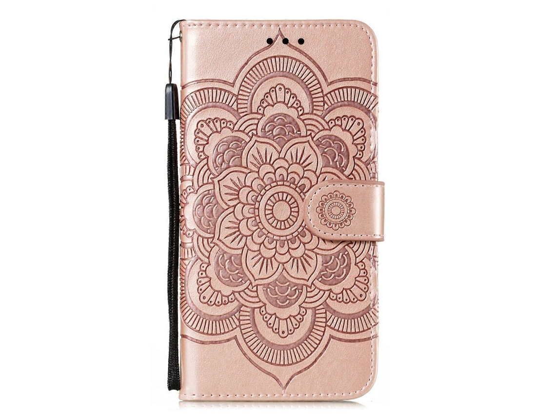 Capa De Couro Com Estampa De Mandala E Flor Para Samsung Galaxy A21s