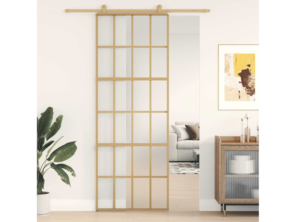 Vidaxl Porta Deslizante 76x205 Cm Vidro Esg Fosco/alumínio Dourado