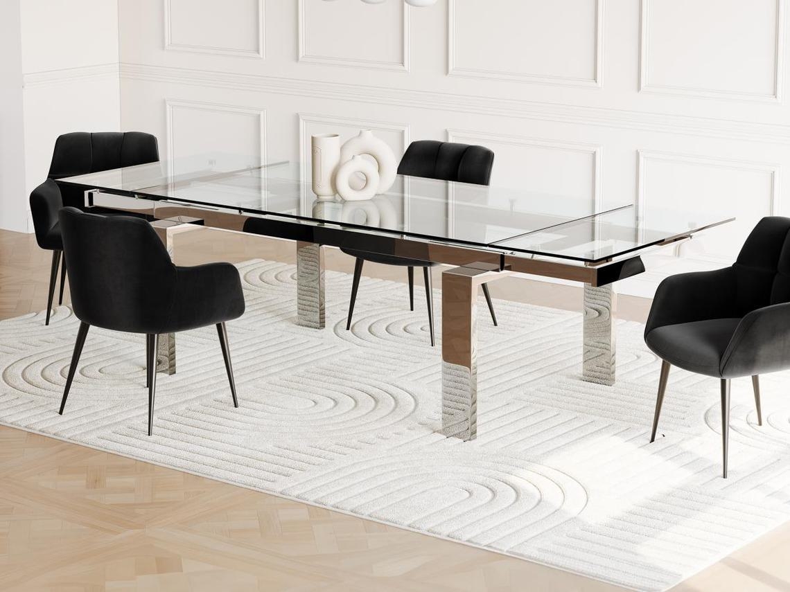 Mesa Extensível Lubana VENTE-UNIQUE.PT (Transparente e Prateado - Vidro - 270x100x75 cm)