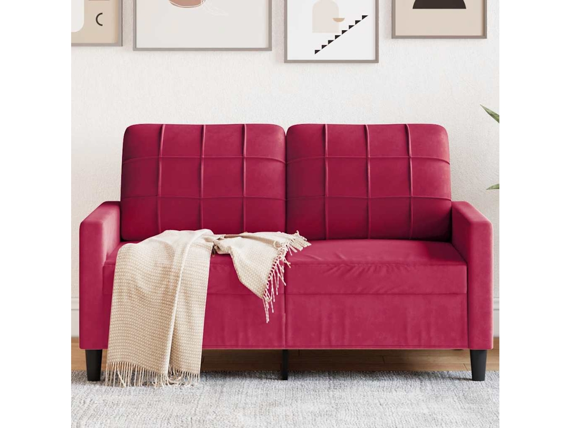 Vidaxl Sofá De 2 Lugares Veludo 120 Cm Vermelho Tinto