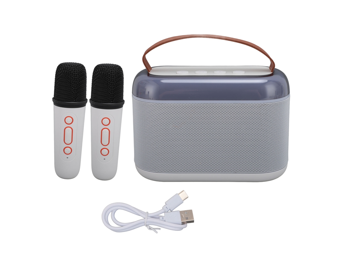 Máquina de Karaokê EOOCOO com Alto falante RGB e 2 Microfones Sem Fio