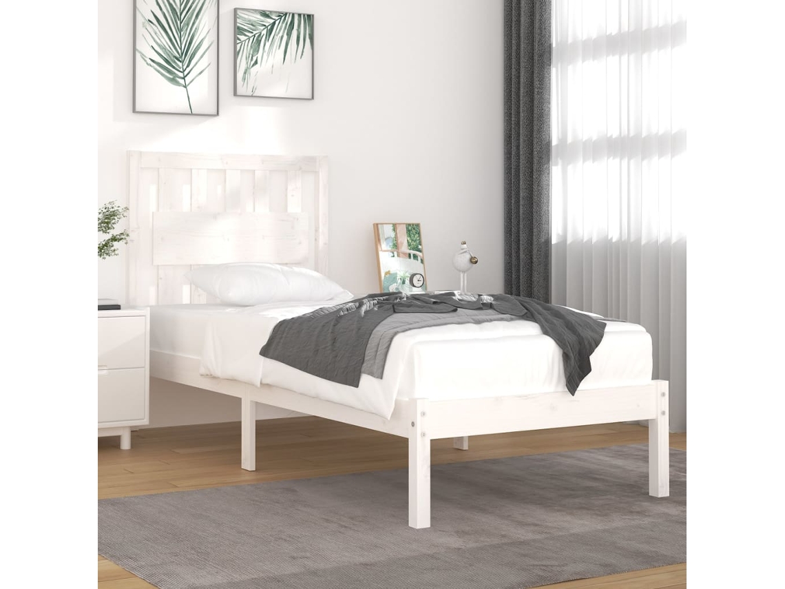 Vidaxl Estrutura De Cama Solteiro 90x190 Cm Pinho Maciço Branco