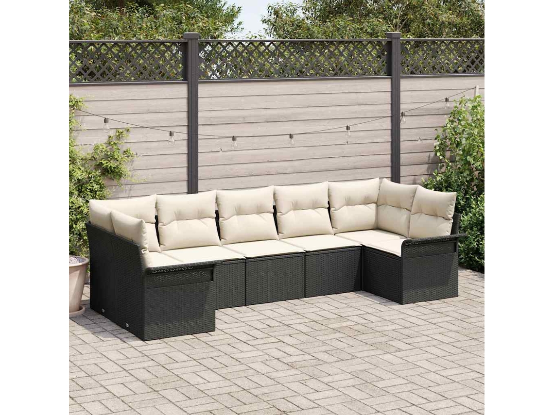 Vidaxl Conjunto De Sofá De Jardim 7 Unid. Preto Rattan Sintético