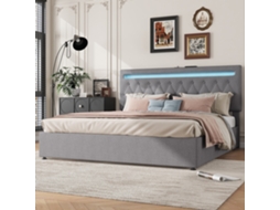 Cama Casal 180x200cm Com Mecanismo Hidráulico, Iluminação E Usb Cinza