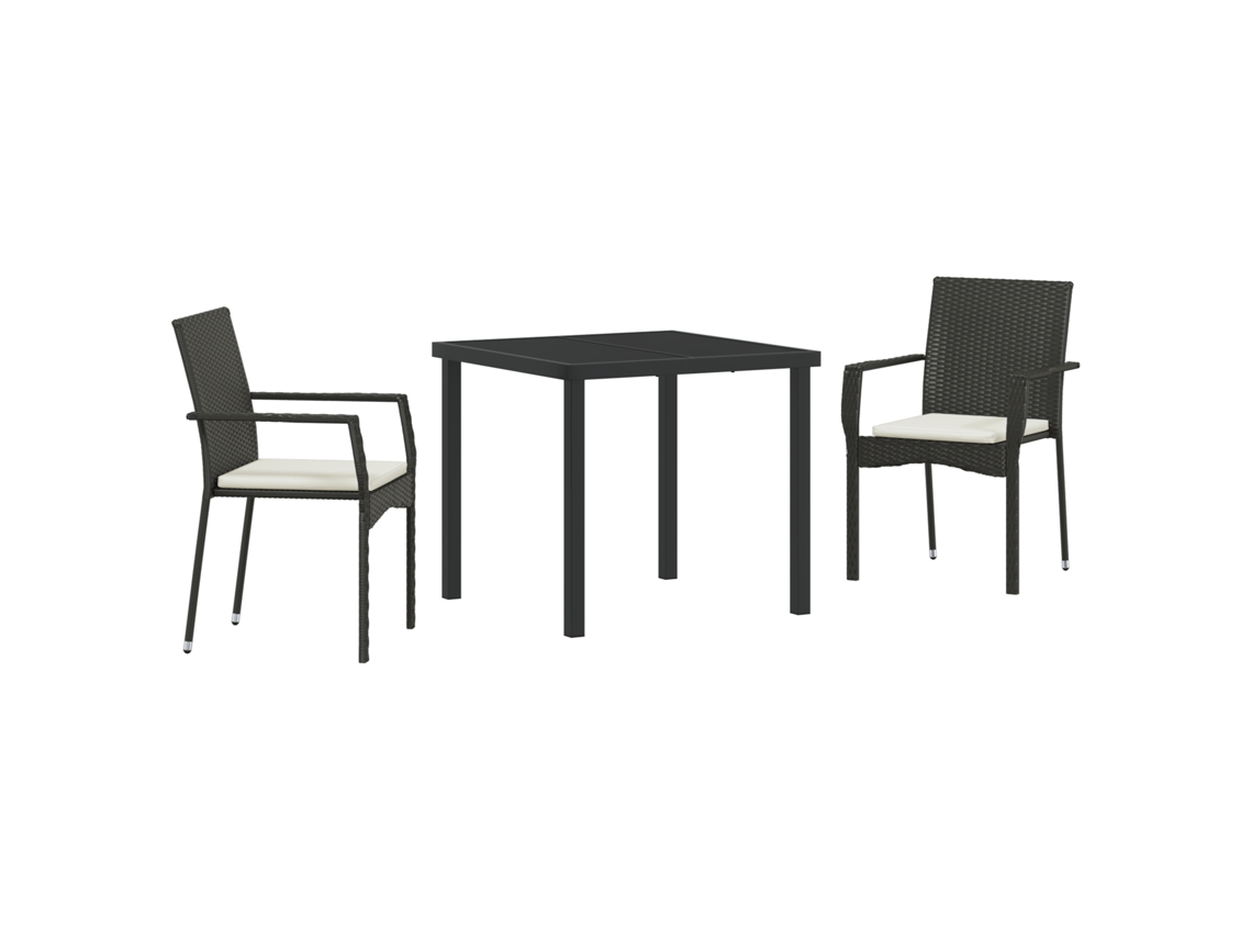 Conjunto 3 De Jantar De Jardim Com Almofadas Vidaxl Preto Polyrattan