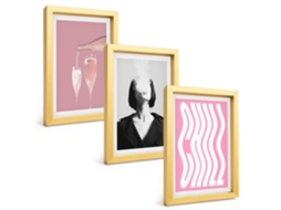 Quadros Decorativos Para Parederetrato Elegante, Champanhe, Relaxamento Moldura Dourada Quadros Para O Escritório Espelharte (3 Peças 20x30 Cm)