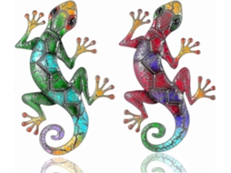 Conjunto de 2 Decorações Parede em Metal com Geckos, Esculturas Artísticas de Geckos, Grandes Lagartos para Jardim BRILVIBERA