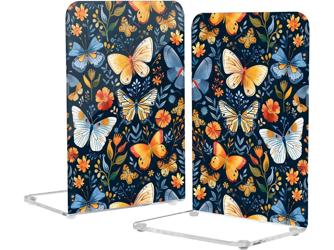 Lindo Suporte Para Livros Em Acrílico Azul Com Borboletas E Flores, Ideal Para Escritório E Casa Possui Estrutura