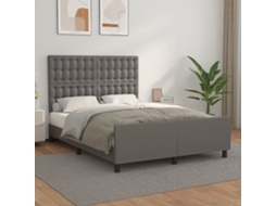 Vidaxl Estrutura Cama C/ Cabeceira 140x200cm Couro Artificial Cinzento